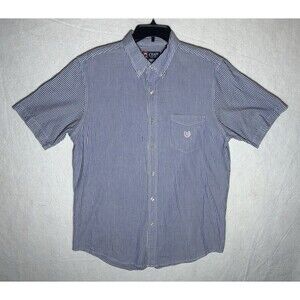 Chaps Men’s L Blue/White Striped Cotton Woven Pocket Button-Down Shirt